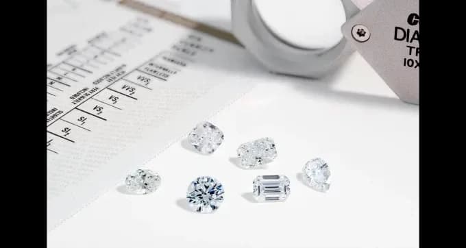 Loose lab-grown diamonds being compared before choosing a stone.